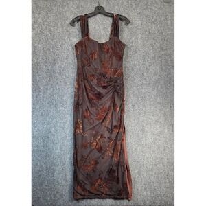 Showpo Karlene‎ Ruched Corset Burnout Floral Midi Dress Size 6 Brown Black NEW